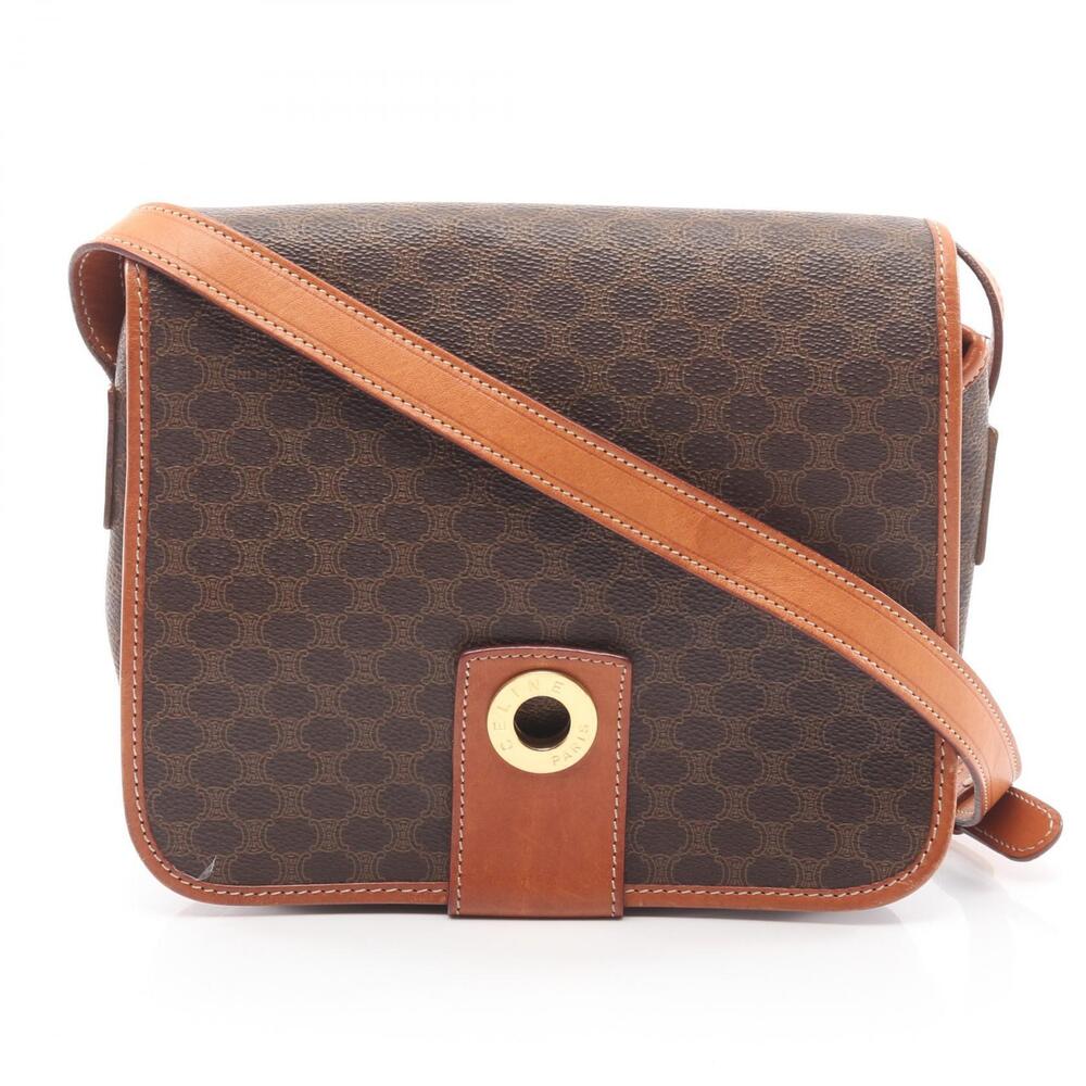 Celine Macadam Circle Shoulder Bag Canvas Leather Brown